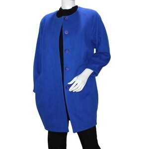 Helene Berman London Cobalt‎ Blue Wool Cashmere Blend Button Front Coat Size S